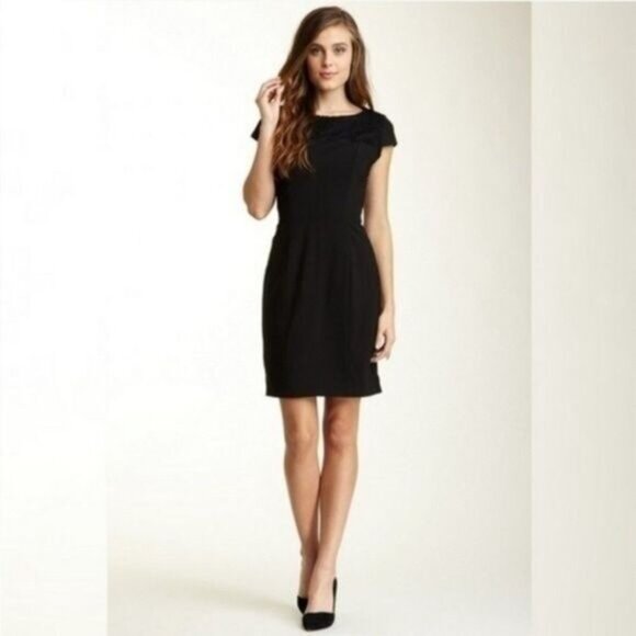 CYNTHIA STEFFE \ Wool Blend LBD Sheath Dress Lace Detail Black Sz 4 - Picture 2 of 15